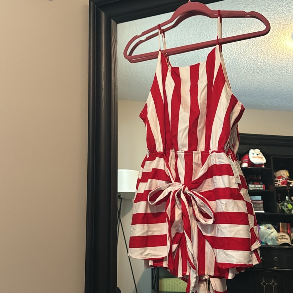 Women’s Red & White Striped Romper